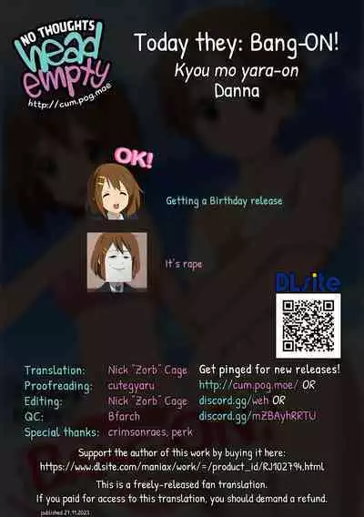 Kyou mo Yaraon! | Today they: Bang-ON!